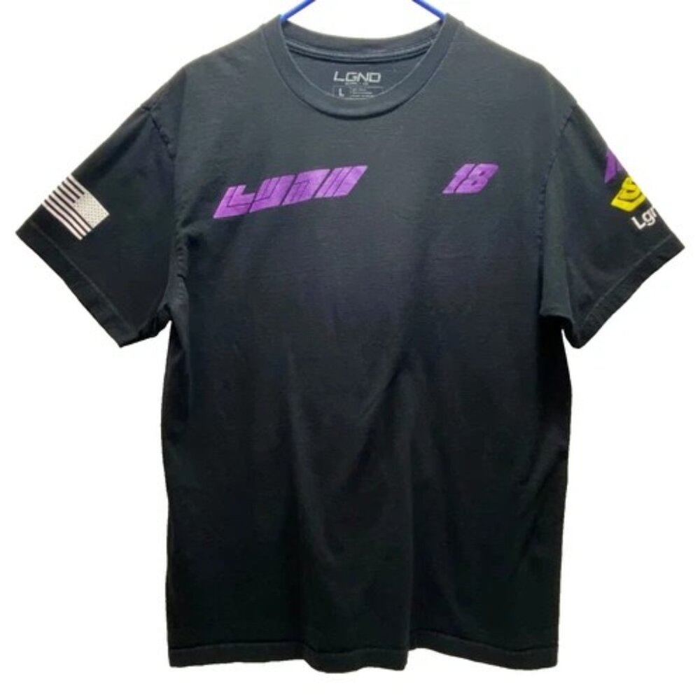 LGND Supply Co T-Shirt Men's Large Black Purple Legend Race Team 18 US Flag Logo